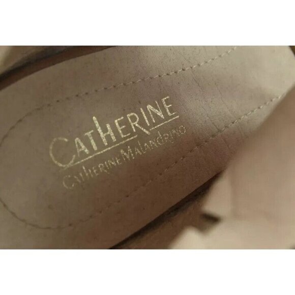 Catherine Malandrino Sz 8 Brown Faux Leather Perforated Lace Up Wedge Sandals - Picture 10 of 10